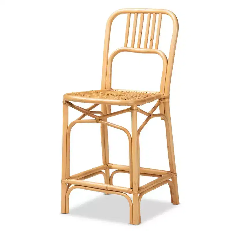 Ivora Rattan Counter Height Barstool Natural/Brown - bali & pari: Bohemian Style, Fixed Seat 24.5, No Assembly Required