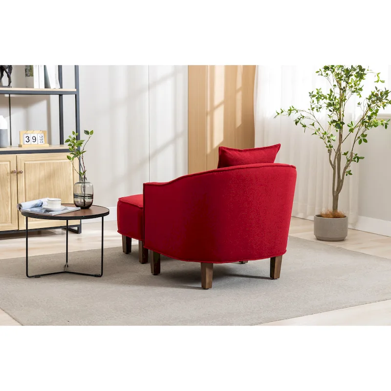 Mid-Century Upholstered Barrel Accent Round Arm Chair with Ottoman