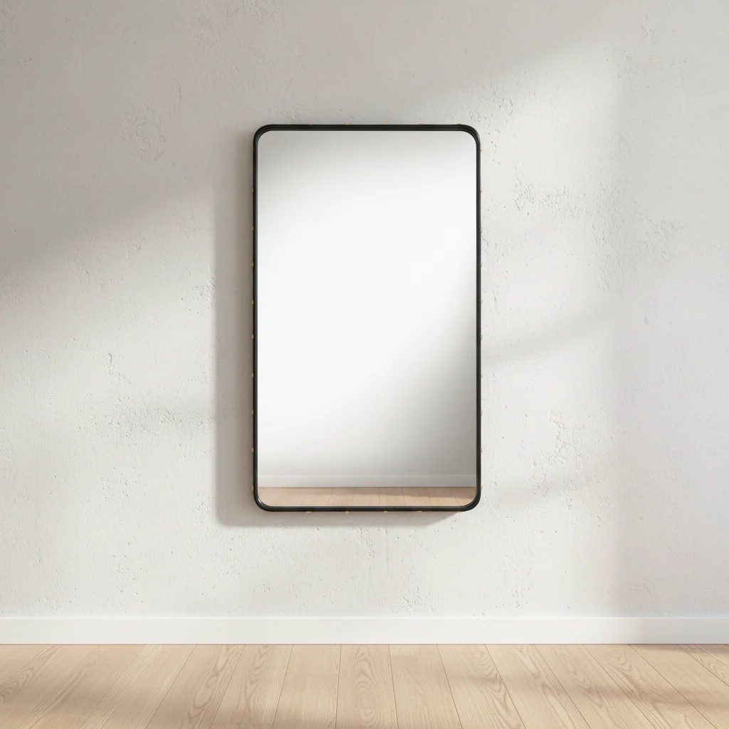 Minimalist Black Metal Frame Rectangular Wall Mirror for Living Room or Hallway