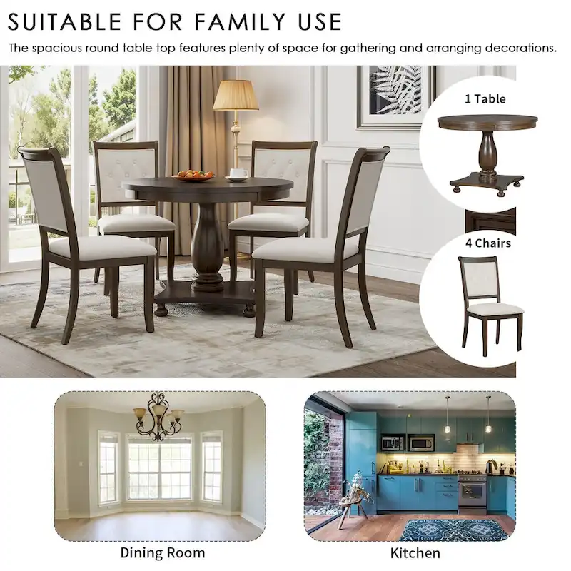 Lak Retro 5-Piece Dining Sets with Upholstered Chairs by GDFStudio