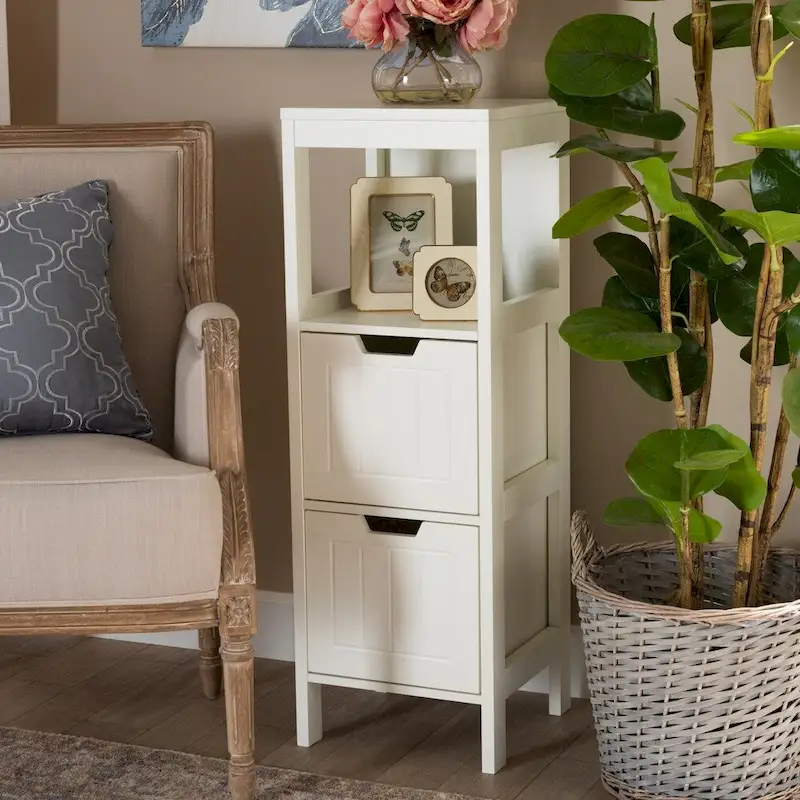 Cottage Farmhouse 2-Drawer Storage Cabinet – Rustic Wood Accent Cabinet for Bedroom