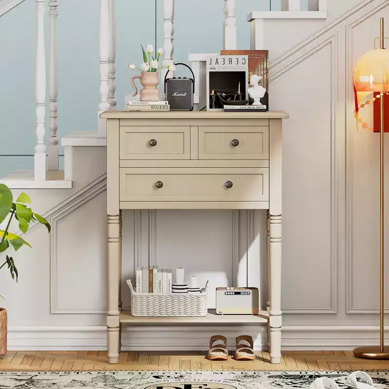 Whisen Narrow Console Table with Three Storage Drawers and Bottom Shelf