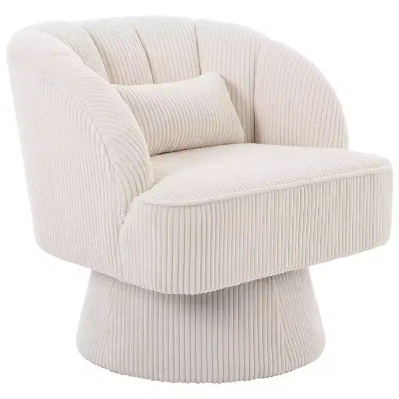 Modern 360 Swivel Barrel Accent Chair with Velvet Upholstery & Striped Backrest, Stylish Design for Living Room and Bedroom