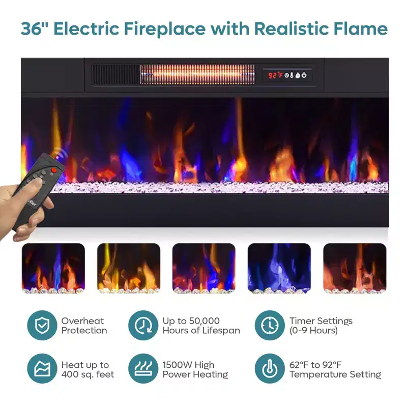 Bestier 70 LED Modern Fireplace TV Stand for TVs Up to 80, PS5 Gaming TV Console Table with 36 Fireplace & Cabinet for Living Room