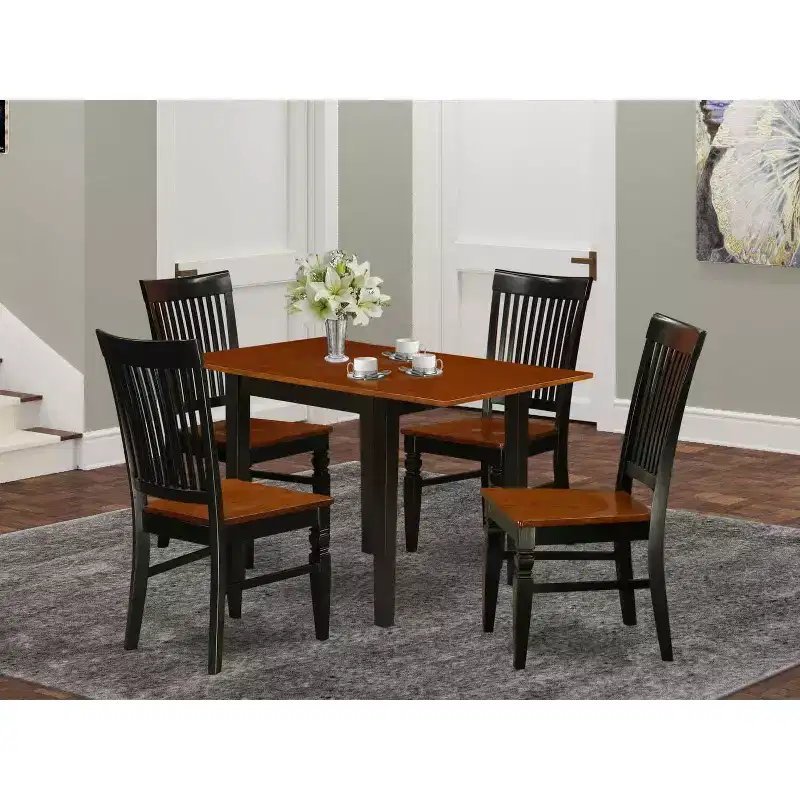 5-Piece Black and Cherry Finish Solid Wood Top - Dining Room Set - Seats 4