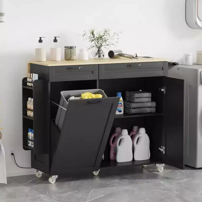 Acekool Rolling Kitchen Island Cart with Power Outlet, Storage Drawers and Drop Leaf