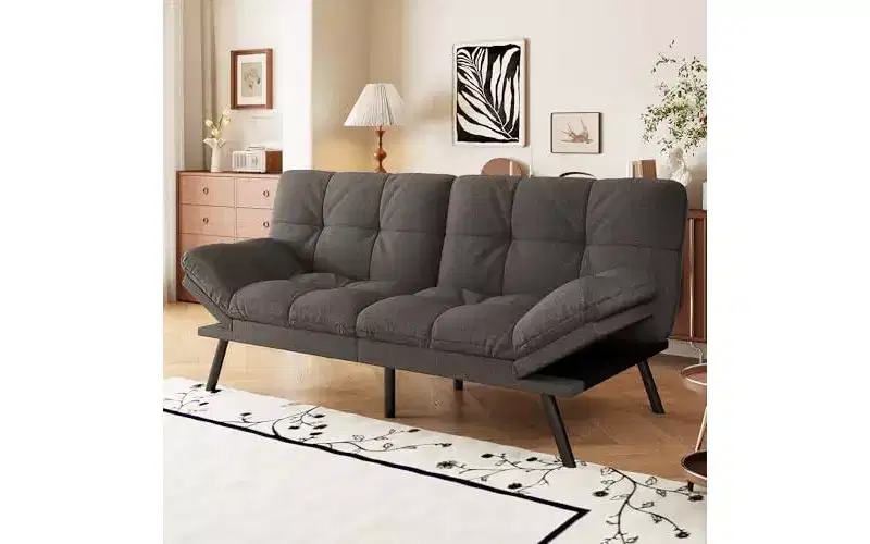 Convertible Futon Sofa Bed with Adjustable Backrest & Removable Armrests
