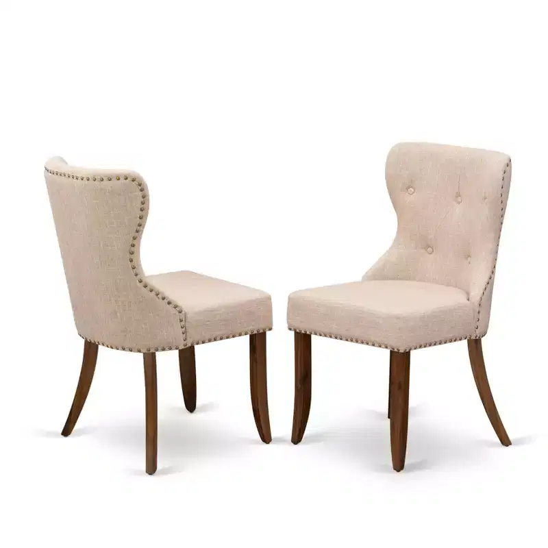 HomeStock Round Dinette Set Small Spaces Fabric Chairs Antique Walnut
