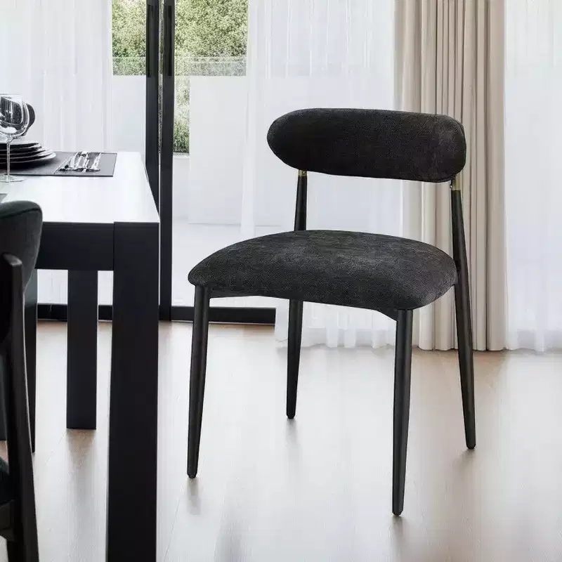 Royal Hampton Side Dining Chair Set of 2, Black Chenille, Curved, Metal Legs