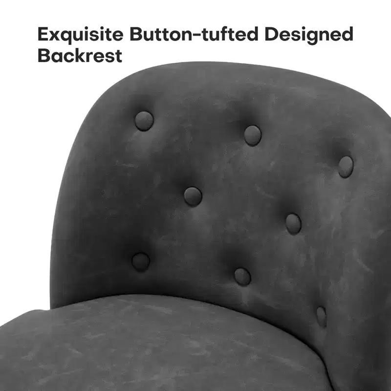 29 Swivel Upholstered Bar Stools, Leather Cushion Seat & Button-tufted Back Design with Bentwood Legs, Dark Grey