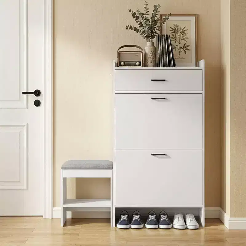 Karl Home 2-Drawer Shoe Cabinet With Flip Top Cushioned Stool 1 Hook 46.1 inches Width