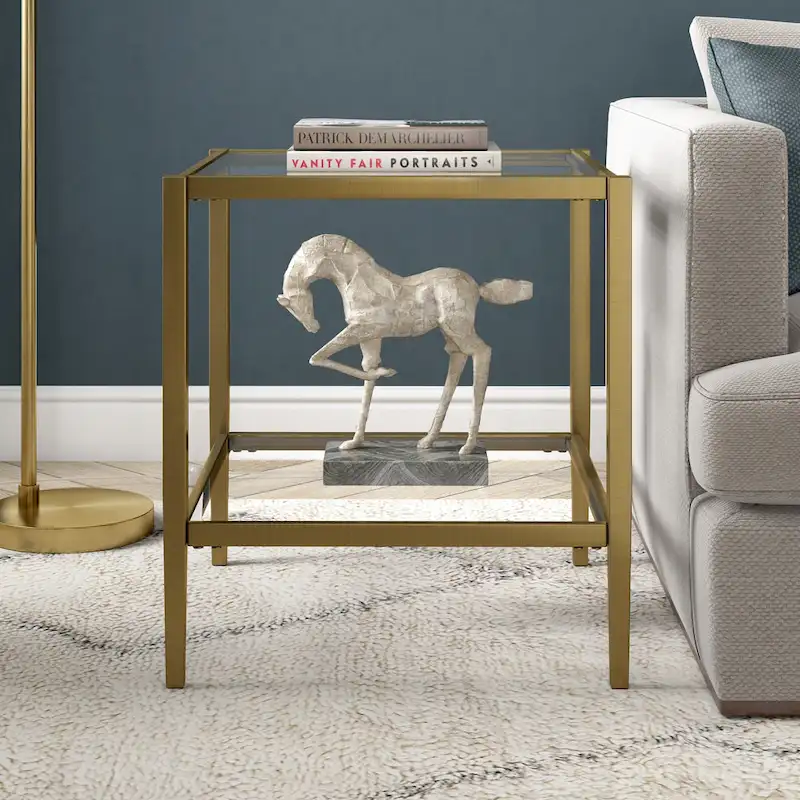 Hera 20 Wide Square Side Table with Clear Shelf