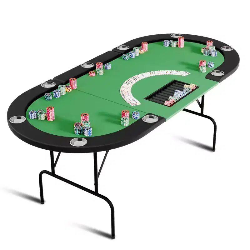 10 Player 81.5 Oval Poker Table, Casino Blackjack Game Station with Folding Card Surface, 9 Deep Cup Holders & Padded Rail for Texas Holdem