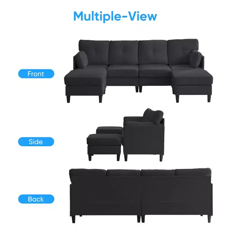Mjkone Modular Convertible Sectional Sofa Couch, Upholstered Comfy Fabric 4-Seater Sofa with Movable Ottomans