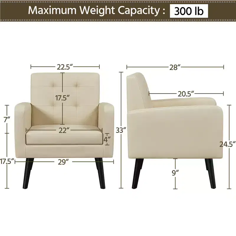 Yaheetech Set of 2 Faux Leather Tufted Back Arm Chair Accent Chair with Solid Wood Legs