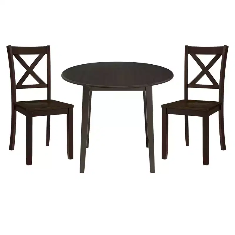 ROME + OAK Drop Leaf Table with Set of 2 X-Back Chairs, Wooden Dining Set, Brown