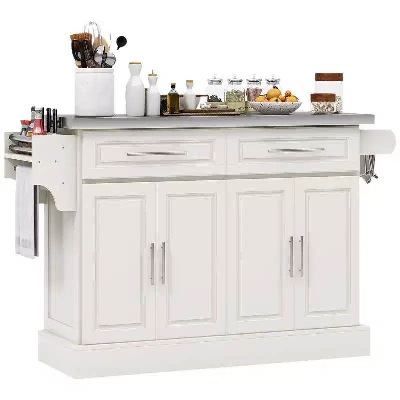 Rolling Kitchen Cart on Wheels with Stainless Steel Top, 2 Drawers, Spice, Knife and Towel Rack