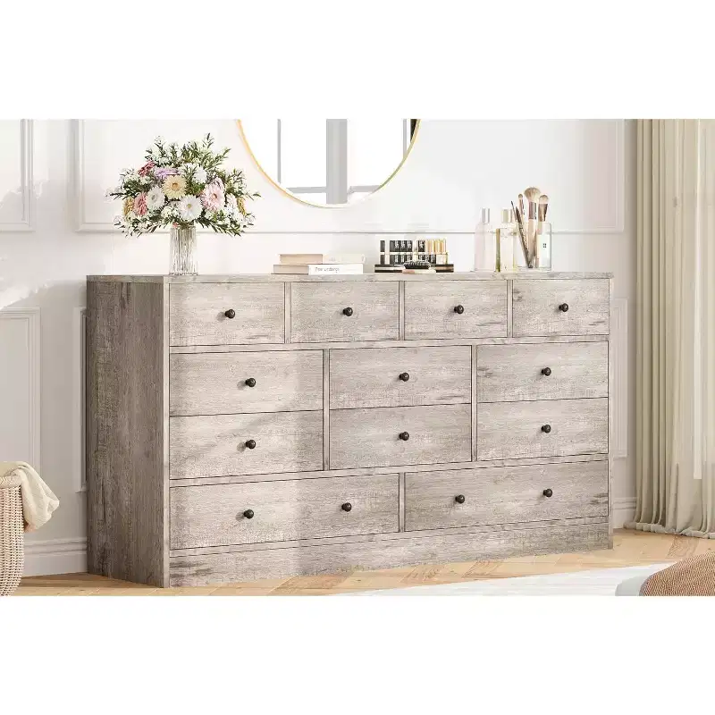 12 Drawers Dresser, 61 Large Drawers Black Dresser for Bedroom, Wood Dressers & Chest of Drawers for Bedroom, Living Room