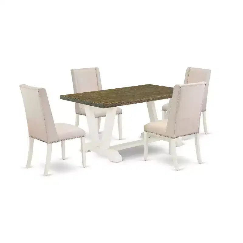 HomeStock 5-Piece Rectangle Distressed Jacobean Finish Solid Wood Top Dining table with 4 Chairs