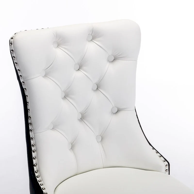 High Back Dining Chairs Set of 2, Upholstered PU Leather Kitchen Chairs Side Chair with Rear Handle Wood Legs