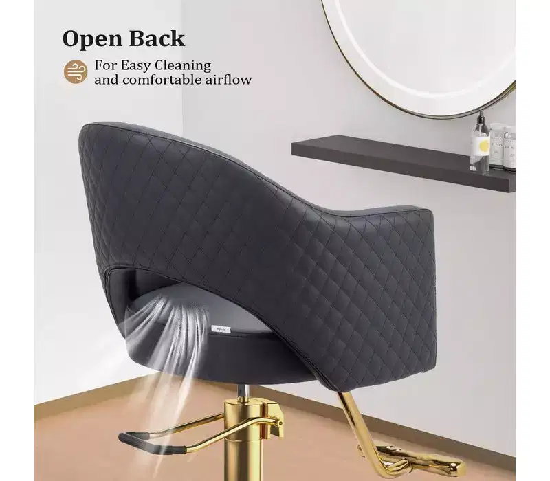 Karl Home Black Heavy Duty 360-Swivel Styling Chair with Rhombus Stitch Pattern Back and Gold Footrest