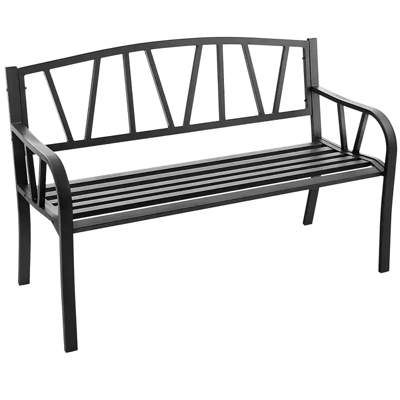 Costway Outdoor Patio Garden Bench Metal Frame with Ergonomic Armrest 660 Lbs Max Load