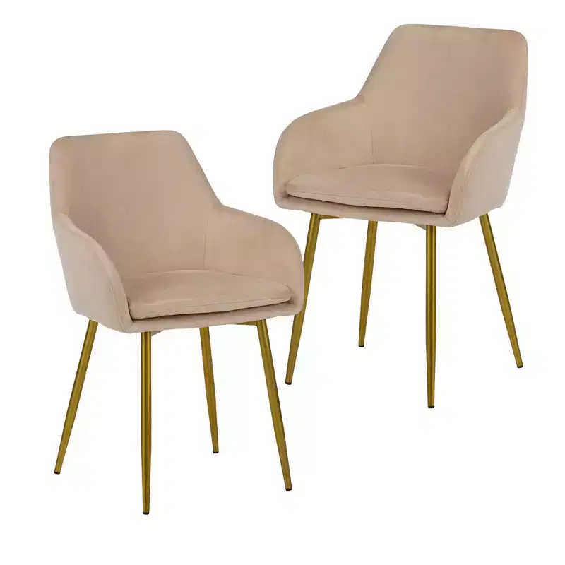 GDFStudio Vesper Modern Velvet Upholstered Dining Chairs with Gold Metal Legs (Set of 2)