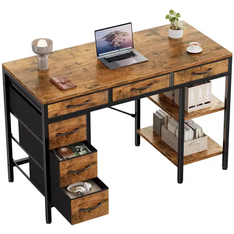 JIONJOY Computer Desk with 6 Fabric Drawers & Adjustable Middle Shelf, Storage Desk for Home Office, Gaming & Vanity