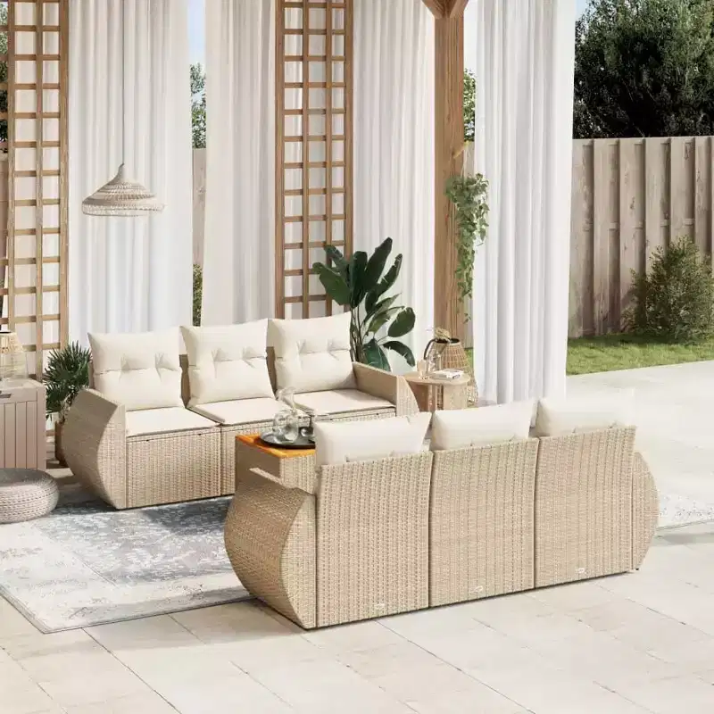 vidaXL Garden Sofa Set Beige PE rattan Large Modular Garden Sofa Set