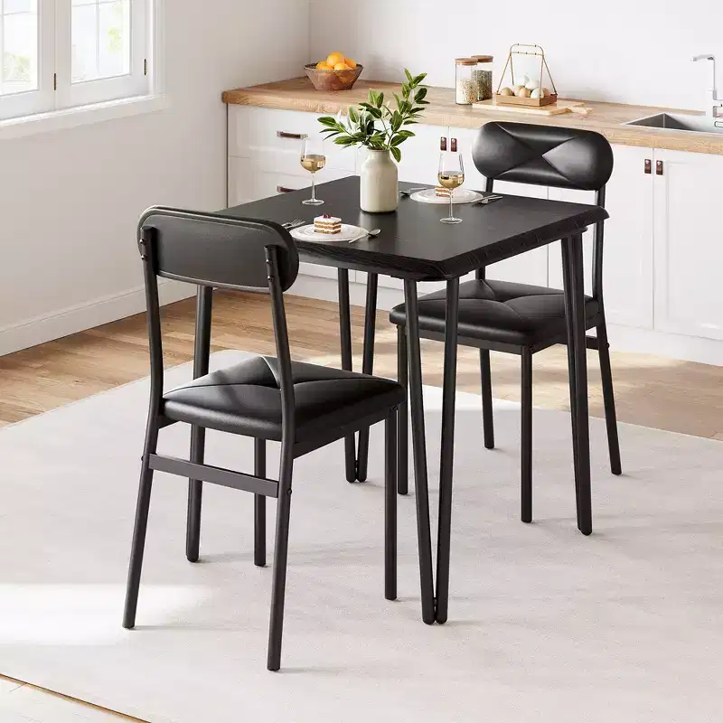 Whizmax Small Dining Table Set for 2, 3 Piece Kitchen Bar Dinette Square, with PU Upholstered Chairs