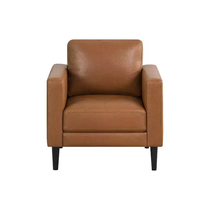 Genuine Leather Upholstered Single Sofa Chair for Living Room Mid Century Chair Modern Accent Arm Couches