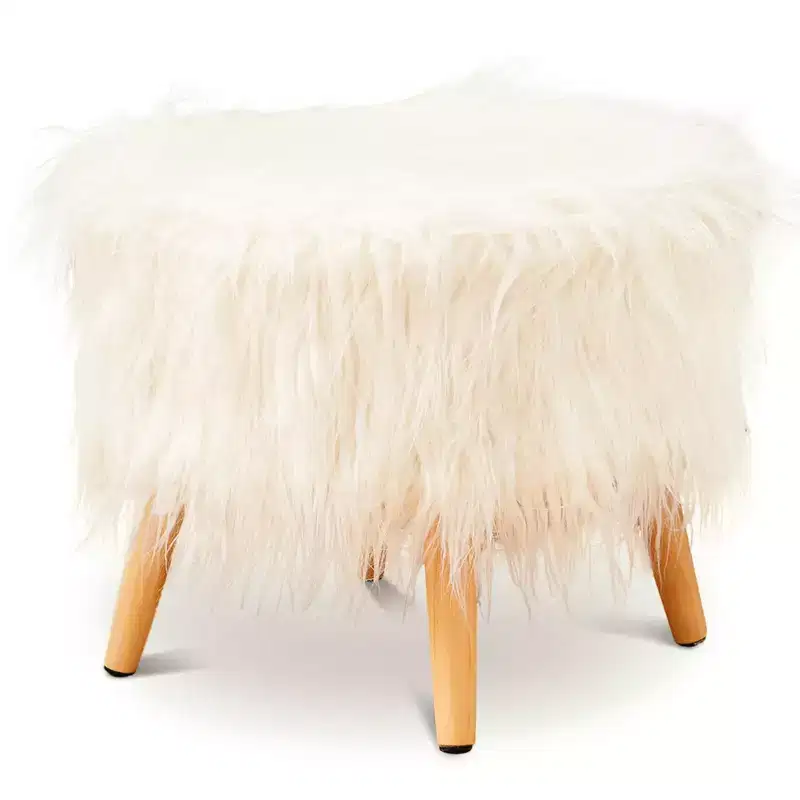 Round Faux Fur Stool (White)