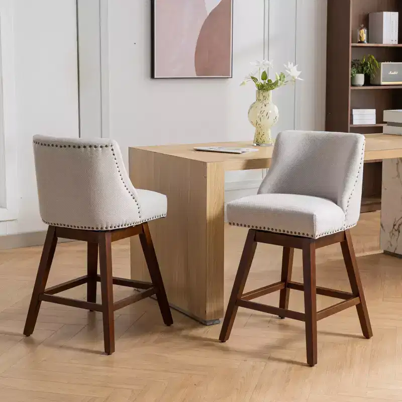 GDFStudio Spin Fabric Upholstered Wood 26'' Swivel Counter Stools (Set of 2)