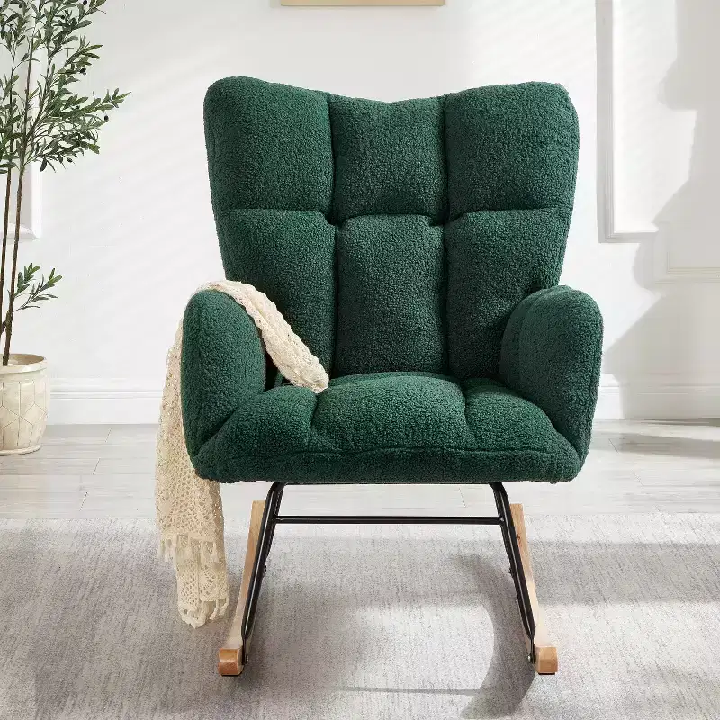 High-Back Rocking Chair – Green / Ivory / Pink, Single Seat, Upholstered