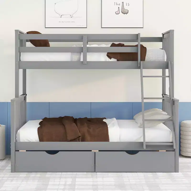Twin over Full Bunk Bed with Built-in Ladder & Drawers, Pine Wood & MDF Bed Frame, Convertible into Two Beds - ModernLuxe
