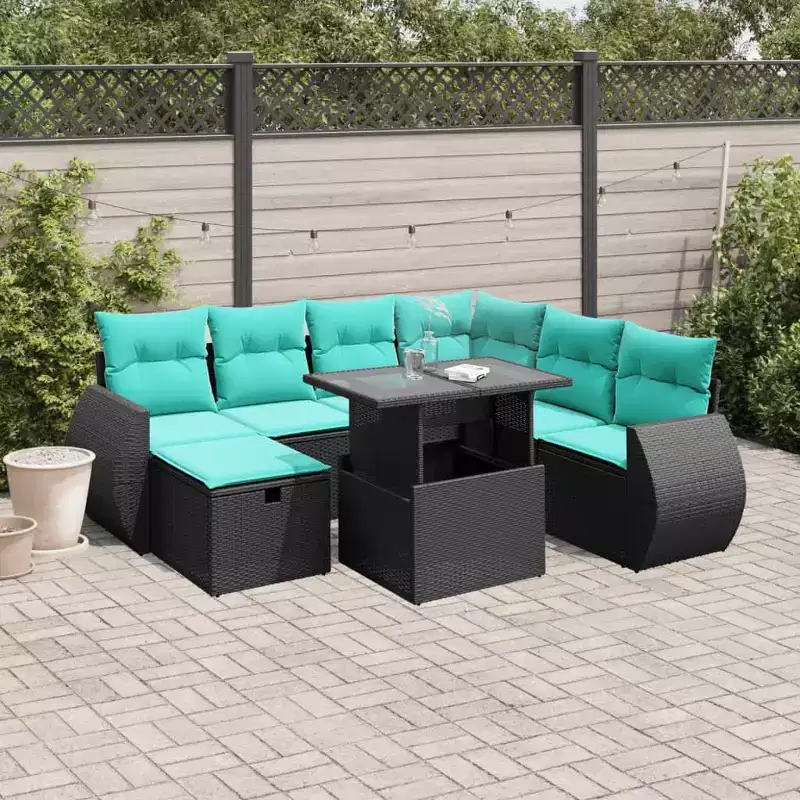 vidaXL Patio Sofa Set with Cushions Sectional Couches 8 Piece Poly Rattan