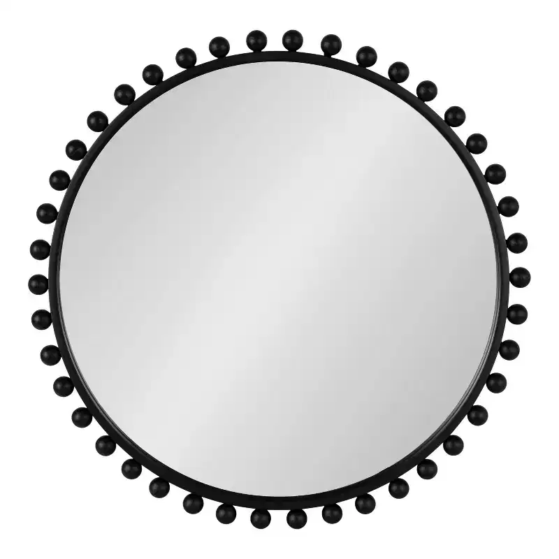 Kate & Laurel All Things Decor 28"x28" Beade Round Wall Mirror Black