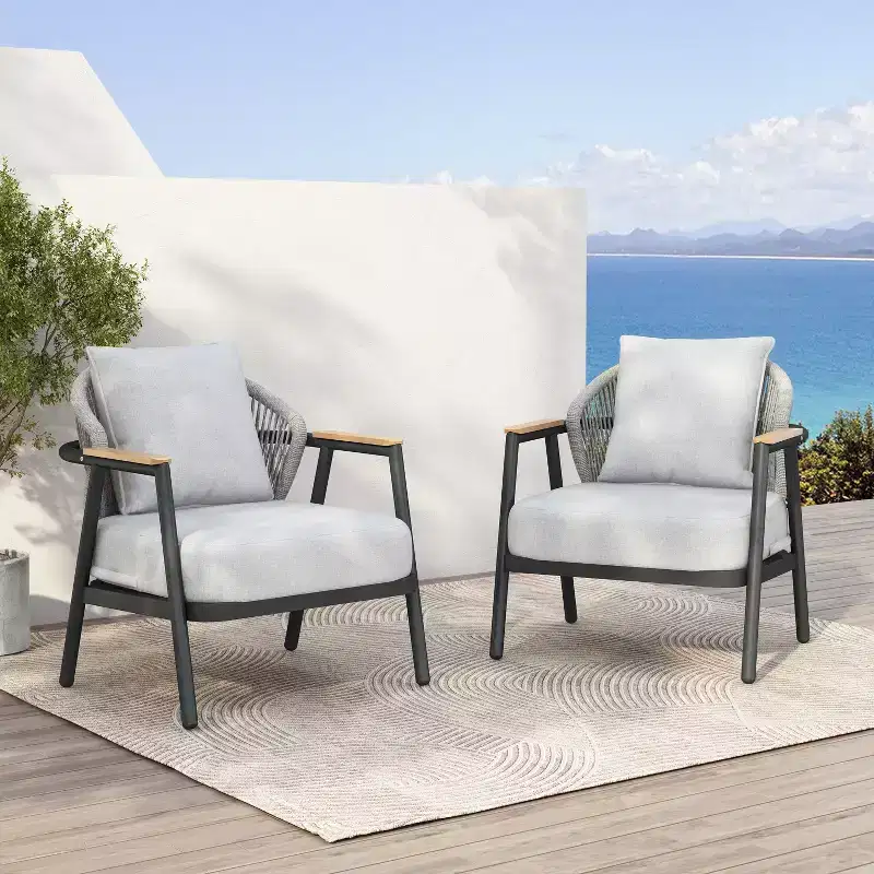 Christopher Knight Home Ove Outdoor Rope Weave Metal Club Chair with Cushion