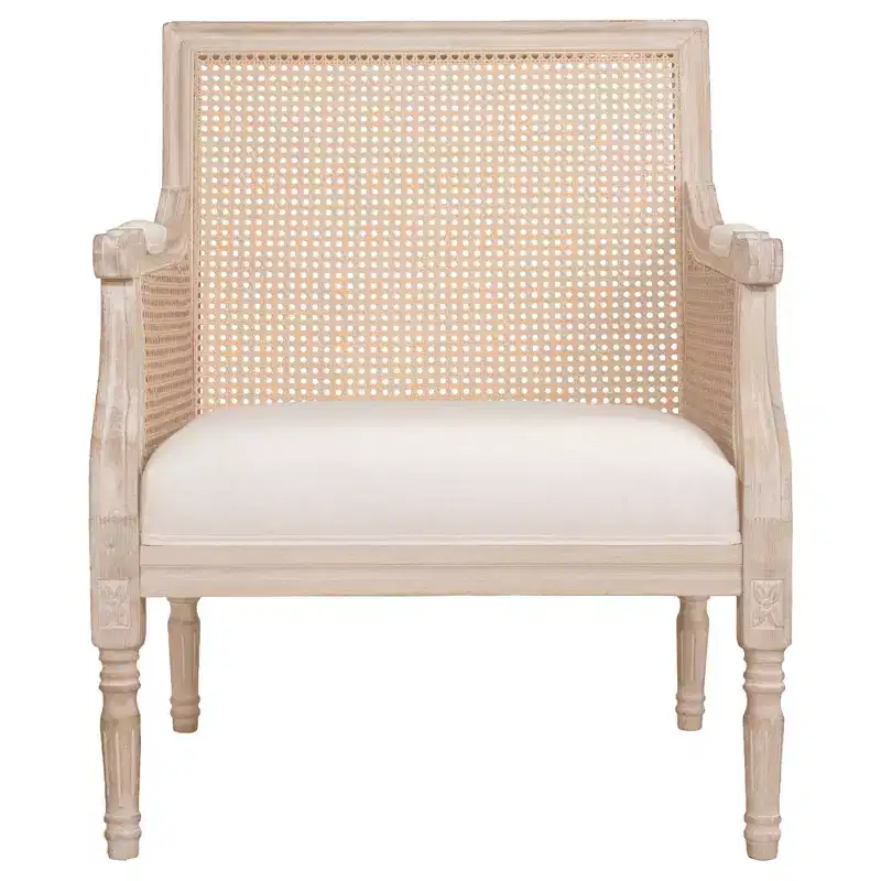 GDFStudio Bertie Rattan and Rubberwood Upholstered French Accent Chair