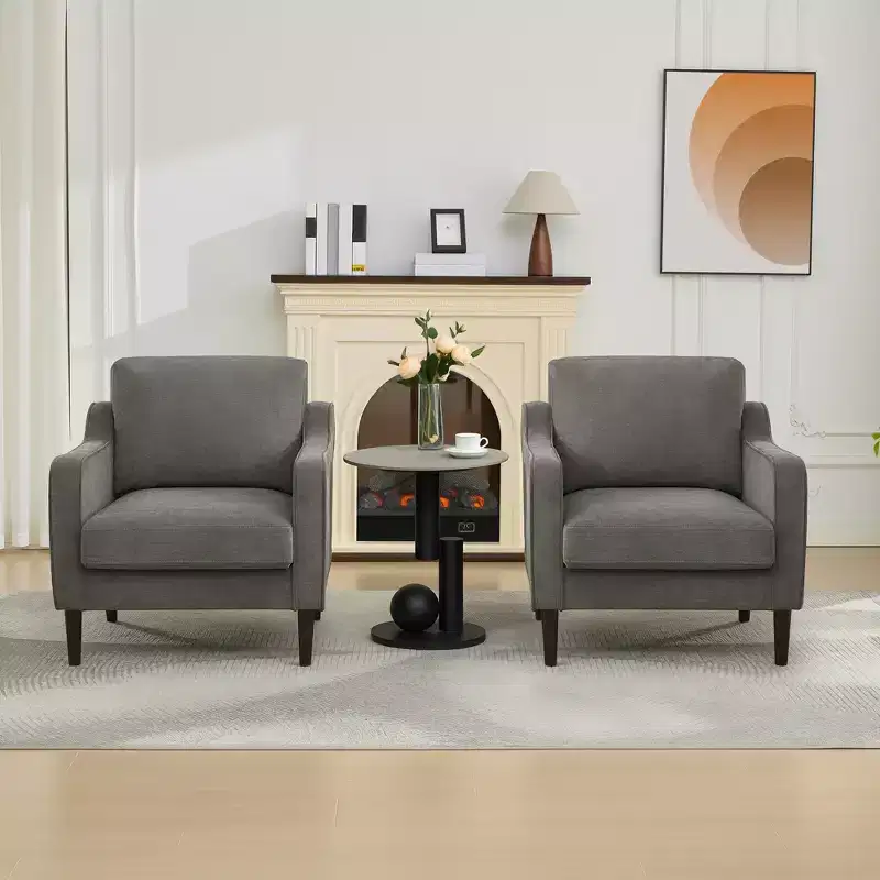Modern Comfy Accent Chair, Linen Fabric Upholstered Armchair,Reading Side Chair, Single Sofa with Back Pillow and Wood Legs for Living Room, Beige