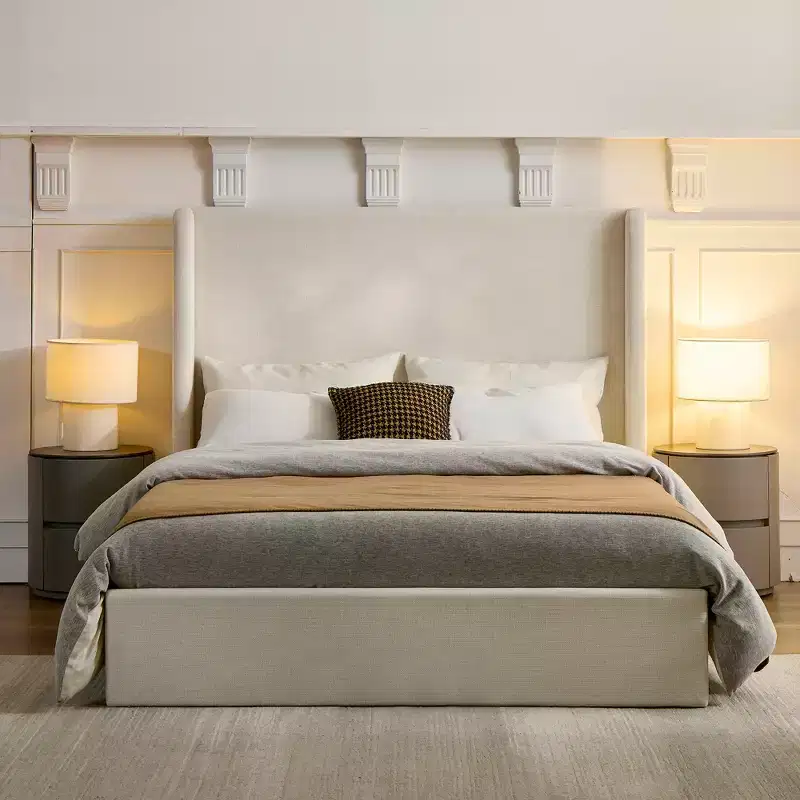 Modern Chenille Upholstered Wingback Bed, Box Spring Required