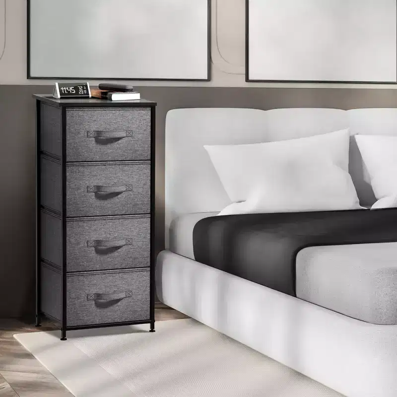 Sorbus 4 Drawers Chest Nightstand - Storage for Closet, Home, College Dorm - Features Steel Frame, Wood Top, & Fabric Bins