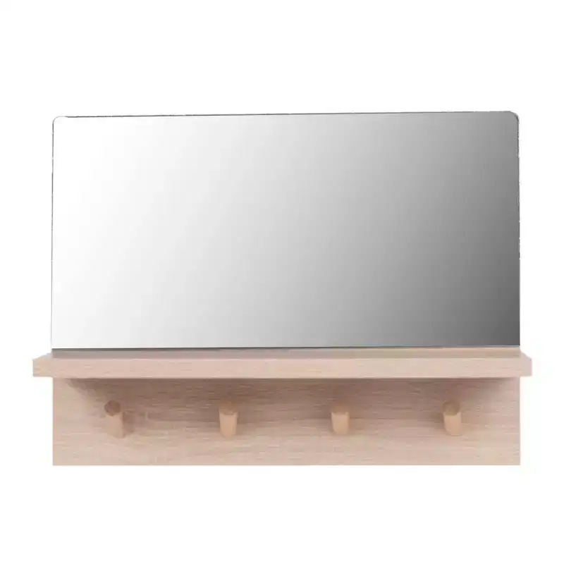 Kiera Grace 15.7" Alva Accent Mirror Shelf with 4 Pegs: Modern Rectangle, No Assembly, Wood Frame, Wall Mounted