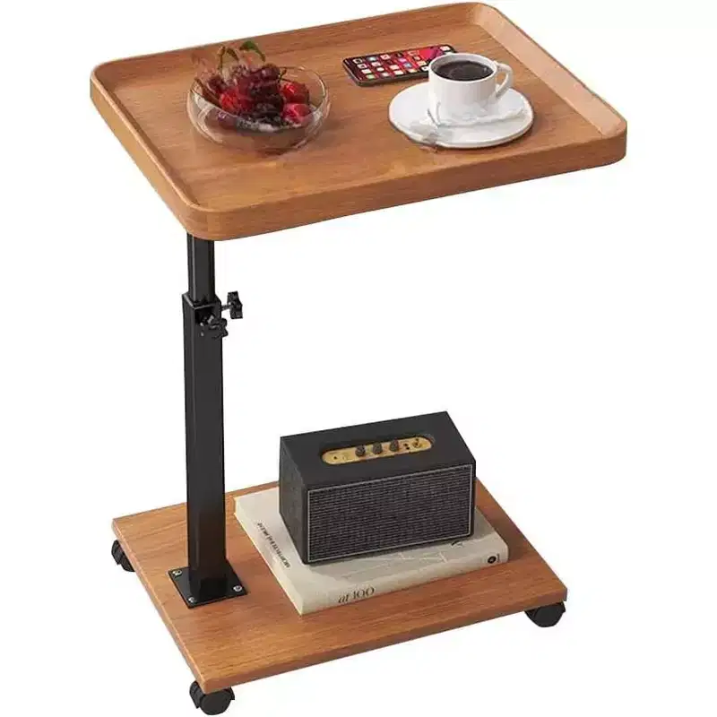 C-Shaped Table, 360 Swivel Tray Table with Wheels Adjustable Height for Living Room, Bedroom, Study and Small Spaces