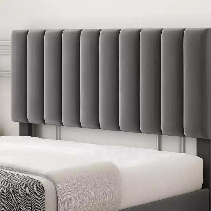 Garvee Velvet Full/Queen Bed Frame, Adjustable headboard, Wooden slats, No Box Spring. Easy Assembly, Gray