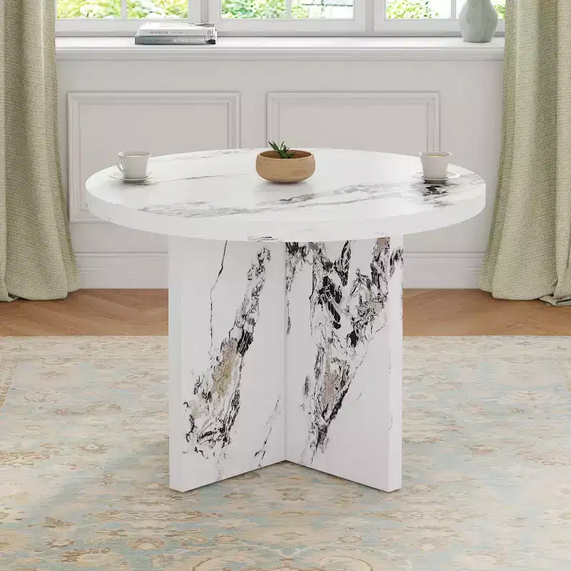 Okak 42 Inch Round Dining Table Modern Kitchen Table with MDF Legs for 4 Person, for Living Room, Dining Room, White