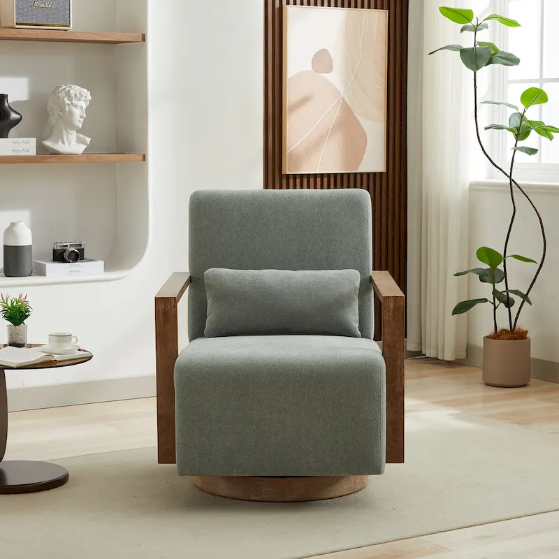 Pale Green 30.31 Linen Blend Upholstered Swivel Accent Chair