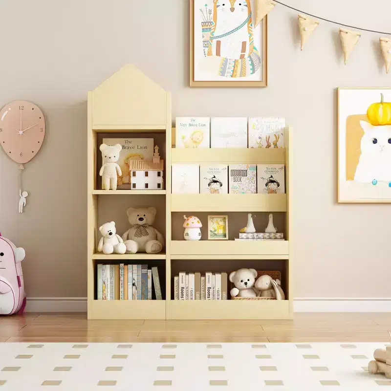Wood Kids Bookshelf with 6 Compartments 2 Baskets Bins,Toy Storage Organizer for Bedroom,Nursery,Hallway,Living Room,Playroom
