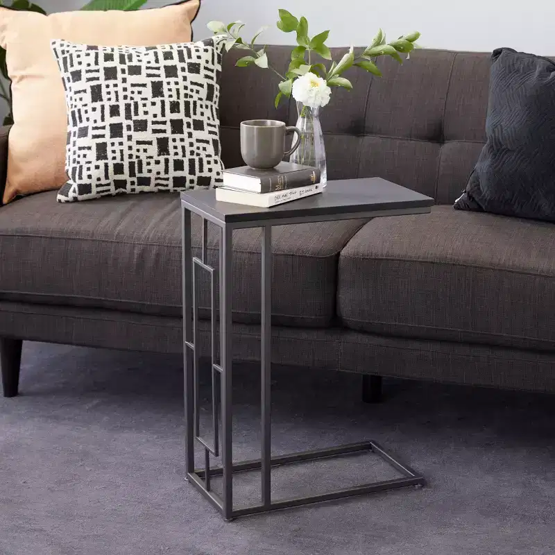Contemporary Iron & Wood Accent Table in Dark Gray