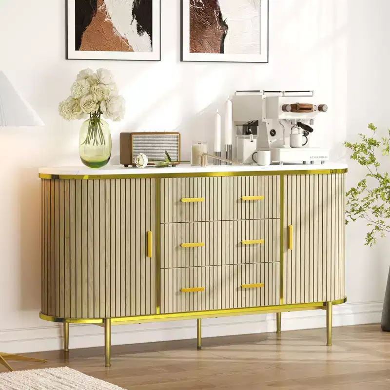COZONY Fluted Sideboard Buffet Cabinet w/ Multiple Drawers & Sliding Doors for Living Room and Dining Room